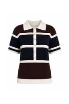 Striped Polo Collar Button-Down Blouse - Soréa