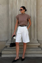 Turtleneck Textured Blouse with Sleeve Detail | Brown - Soréa