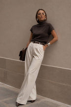Turtleneck Textured Blouse with Sleeve Detail | Dark Brown - Soréa