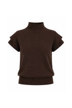 Turtleneck Textured Blouse with Sleeve Detail | Dark Brown - Soréa