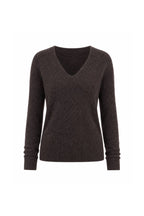 V-Neck Long Sleeve Textured Blouse | Dark Brown - Soréa