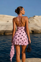 V-Neck Polka Dot Mini Dress | Pink - Soréa