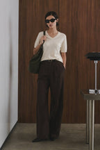 V-Neck Short-Sleeve Textured Blouse | Beige - Soréa