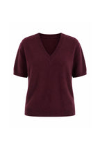 V-Neck Short-Sleeve Textured Blouse | Burgundy - Soréa